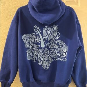 Pink Palm Puff Blue Hoodie S